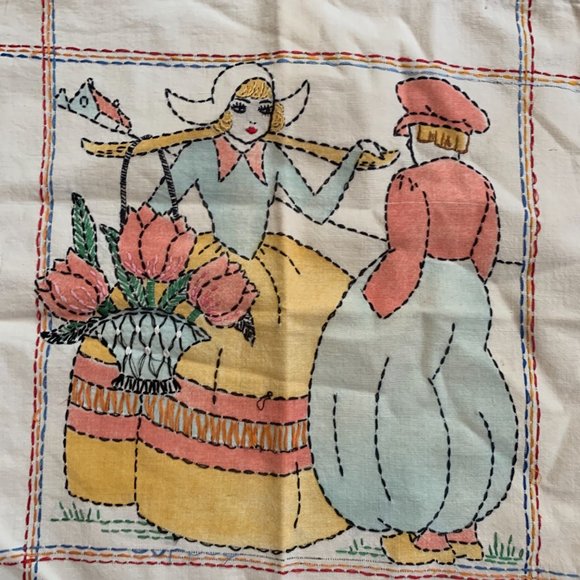 Vintage Hand Embroidered Whimsy Throw Pillowcase Set - Picture 11 of 13